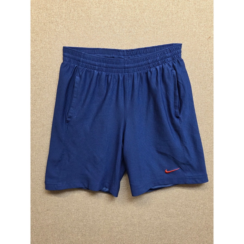 Nike Mens Blue Mesh Basketball Training Shorts Red Swoosh Small